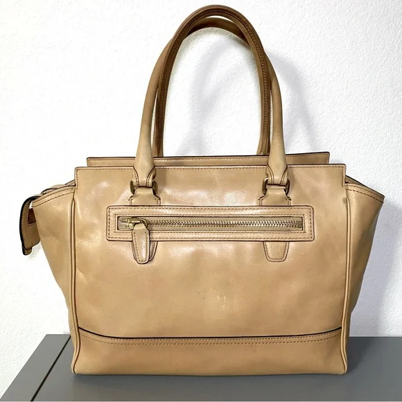 Coach Legacy Tan Leather Medium Candace Carryall Tote with Tassel Accent